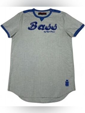 Bass by Ron Bass Grey w/Blue Trim Canvas Baseball T-shirt Men’s Size L Slim Fit